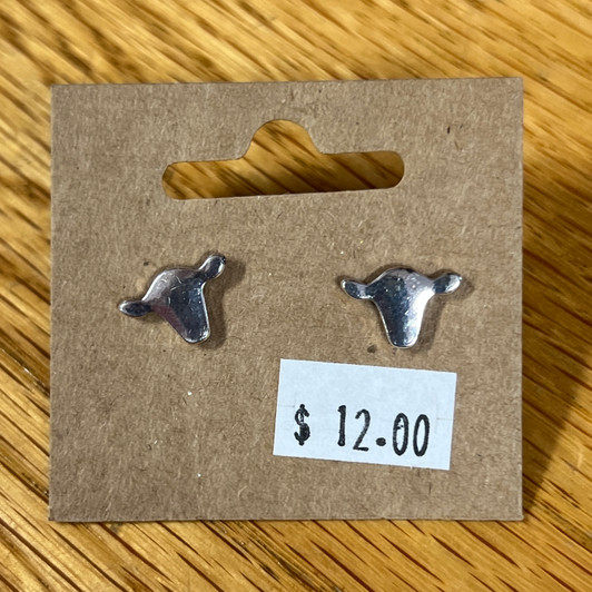 Silver Cow Head Stud Earrings