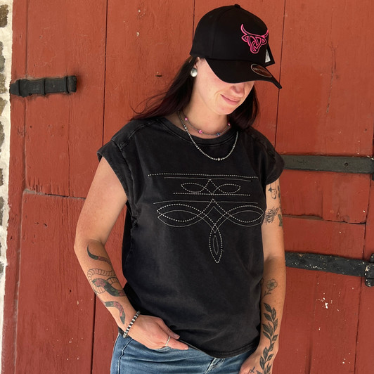 Panhandle Ladies Black Boot Stitch Embroidered Jersey Tee LW21T08439-B
