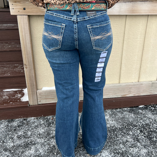 Rock & Roll Ladies Two Toned Embroidered Medium Vintage Mid Rise Trouser Jeans