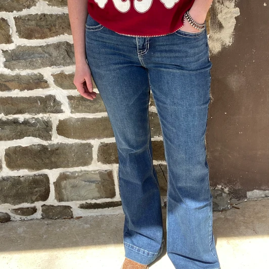 Rock & Roll Ladies Two Toned Embroidered Medium Vintage Mid Rise Trouser Jeans