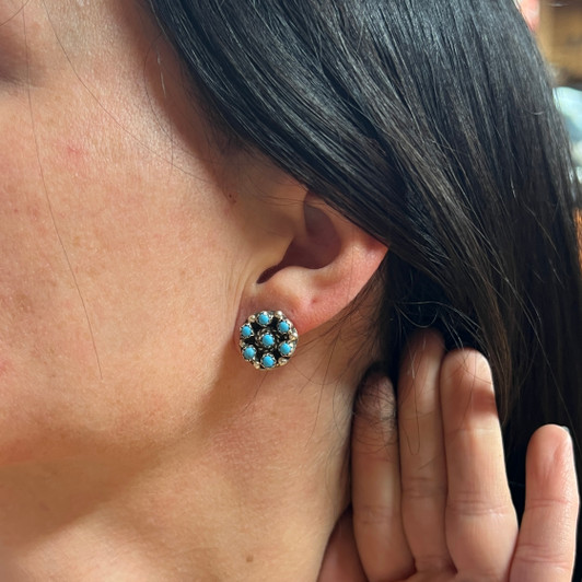 Navajo Handmade Kingman Turquoise Earrings - Francis Yazzie