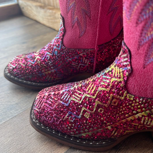 Roper Little Kid Pink Glitter Aztec Boot