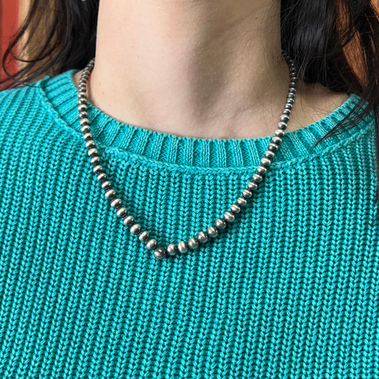 18" 4-8mm Sterling Silver Handstrung Bead Graduated Necklace