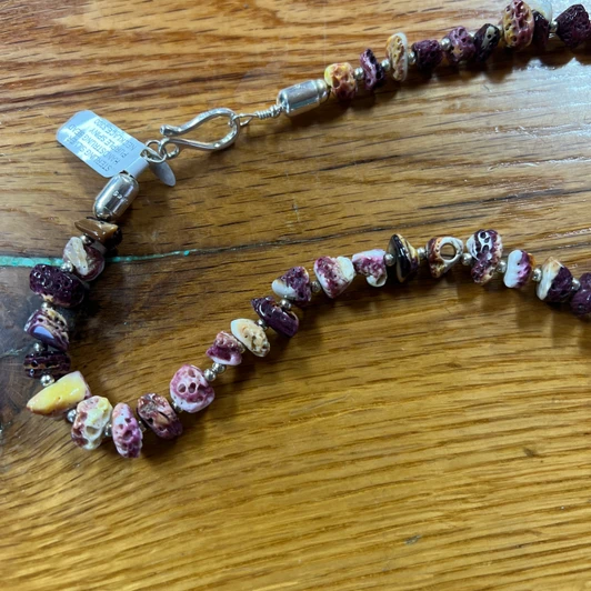 22" Handstung Sterling Silver & Spiny Oyster Necklace