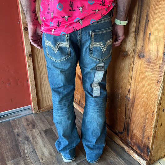 Rock & Roll Men's Ivory Stitch Pistol Regular Fit Bootcut Jeans