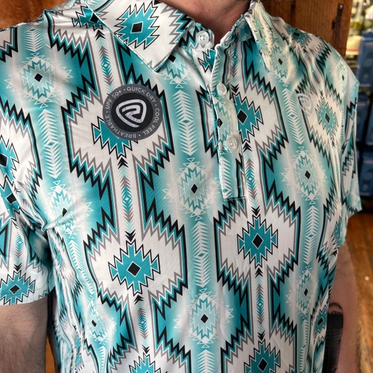 Rock & Roll Men's Aztec Print Turquoise Polo