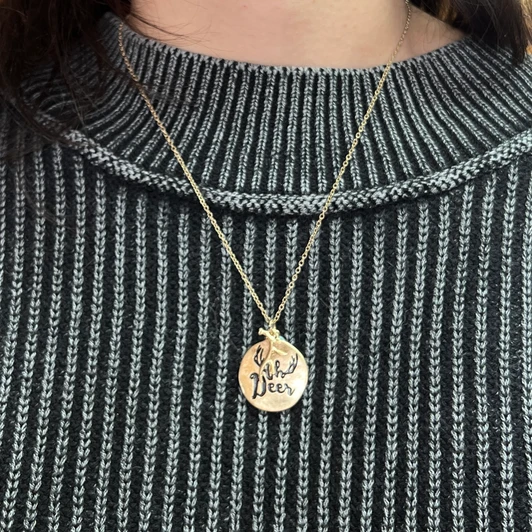 Gold Stamped Oh Deer Antlers and Turquoise Necklace
