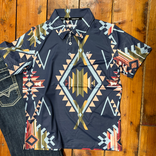 Hooey Boy's Weekender Navy Aztec Polo HP2601NVAZ-Y