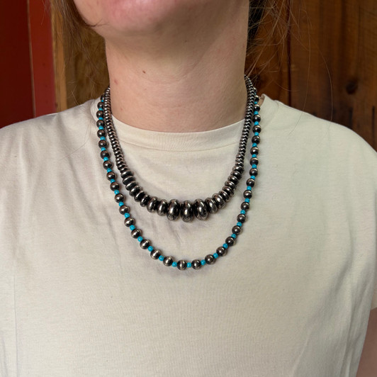 Chunky Double Stand Faux Navajo & Turquoise Necklace AN4693-SBTQ