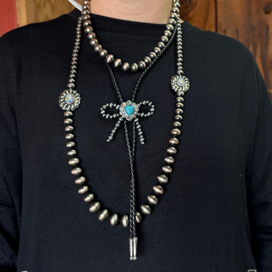 34" Faux Navajo Pearl Offset Rhinestone Floral Concho Necklace AN5099-SBAB