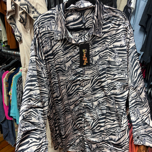 2 Fly Co Emily LOVES Zebra Print Snap Shirt - XL