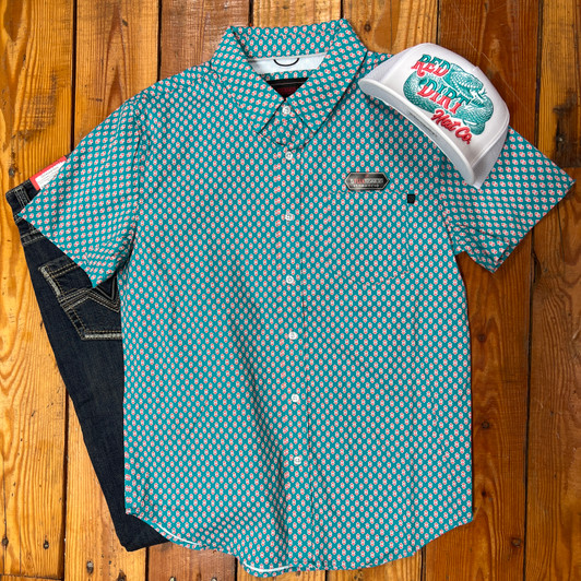 Rock & Roll Men's Teal Geometric Reflex Short Sleeve Shirt