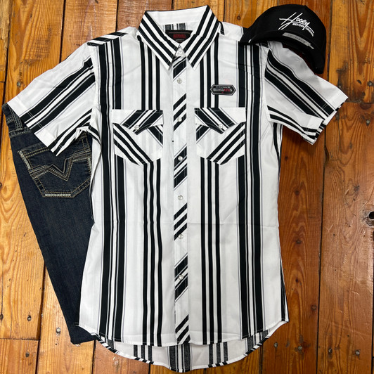 Rock & Roll Men's Vintage Stripe Black and White Snap Shirt BMN3S08303