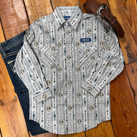 Panhandle Boy's Tan Southwest Print Long Sleeve Snap Shirt RBN2S08243