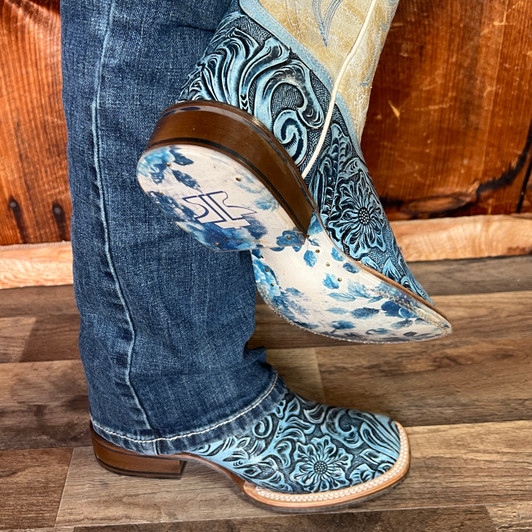 Tin Haul Women's Blue and Cream Charmcut Floral Boot