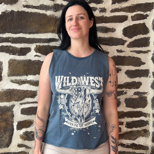 Rock & Roll Ladies Navy Wild West Graphic Muscle Tank