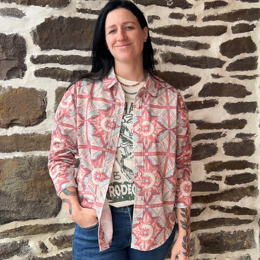 Rock & Roll Ladies Aztec Print Knit Orange Overshirt BW52T08125