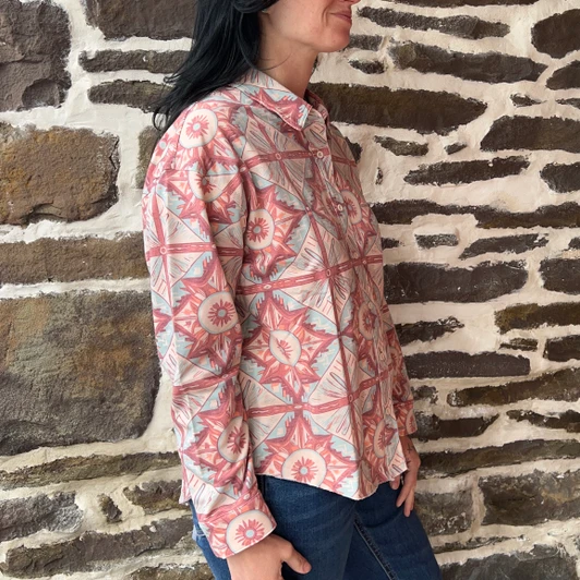 Rock & Roll Ladies Aztec Print Knit Orange Overshirt BW52T08125