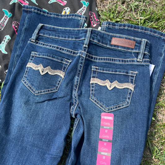 Rock & Roll Girl's Pleather Embroidered Dark Vintage Boot Cut Jeans BG4MD08618