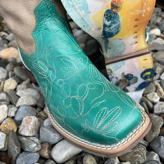 Tin Haul Big Girl's Cactatillow Teal Square Toe Boots 14-119-0102-5084 BR