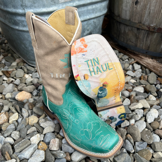 Tin Haul Big Girl's Cactatillow Teal Square Toe Boots 14-119-0102-5084 BR