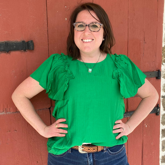 Ladies Kelly Green Ruffle Sleeve Short Sleeve Blouse