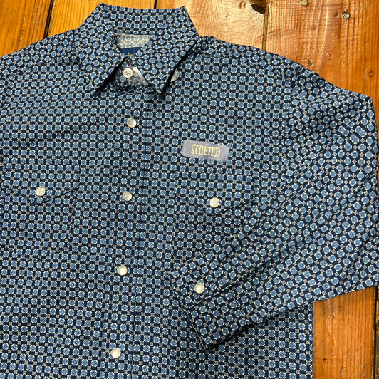 Panhandle Boy's Blue Geometric Long Sleeve Snap Shirt RBN2S08268