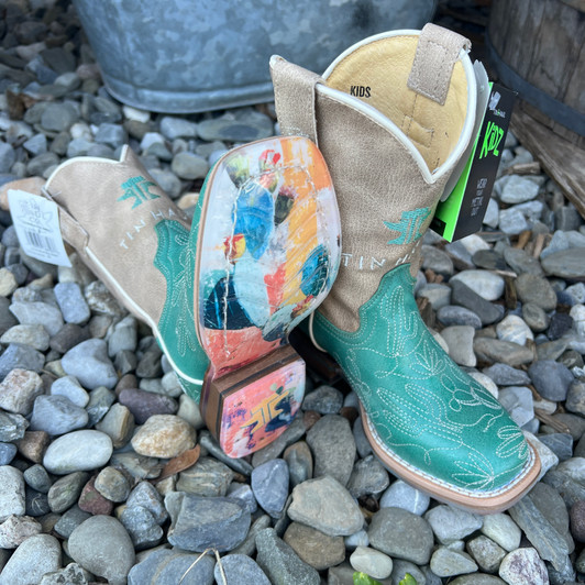 Tin Haul Little Girl's Cactatillow Teal Square Toe Boots 14-018-0102-5084 BR