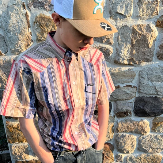 Hooey Men's Tan Maverick Striped Short Sleeve Button Shirt HT2624TNST