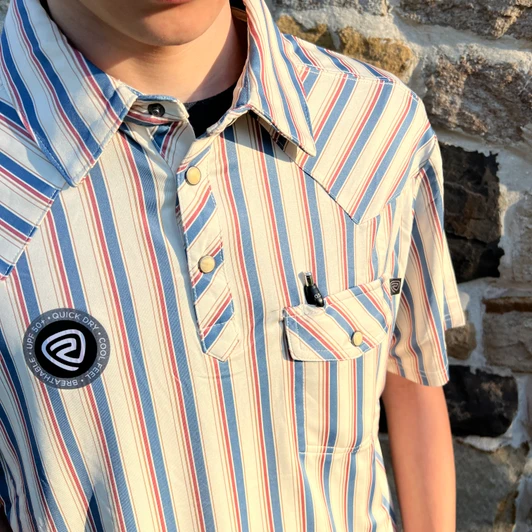 Rock & Roll Men's Cream Striped Western Polo Shirt