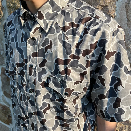 Hooey Men's "Sol" Grey Camo Short Sleeve Snap Shirt HT2621GYCA