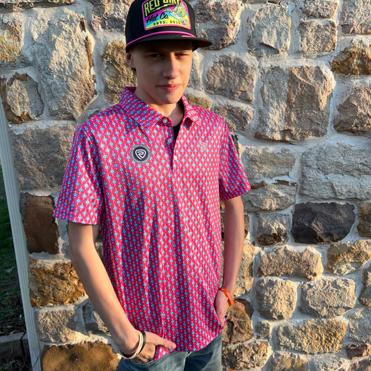 Rock & Roll Mens Hot Pink Mini Aztec Geometric Polo