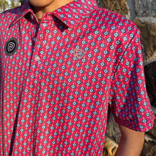 Rock & Roll Mens Hot Pink Mini Aztec Geometric Polo