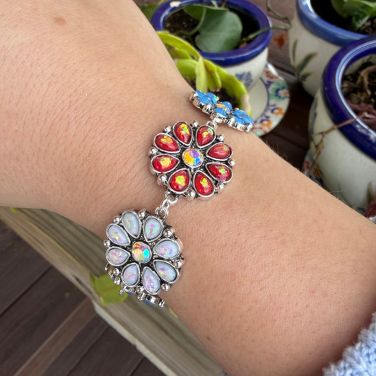 Patriotic Rhinestone Flower Toggle Bracelet BB04040-SBMT