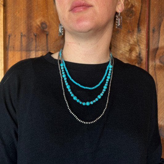 Triple Strand Mixed Faux Navajo & Turquoise Bead Necklace AN5235-SBTQ