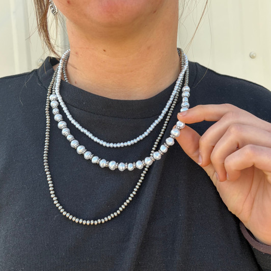 Triple Strand Mixed Faux Navajo & White Pearl Necklace AN5235-SBPL