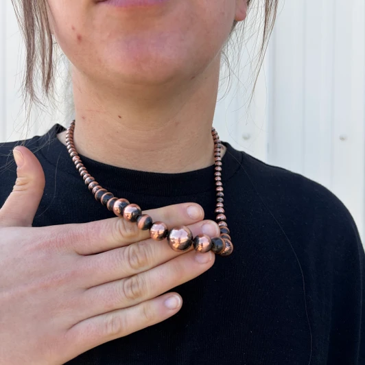 20" Graduated Polished Copper Pearl Necklace AN4816-CB