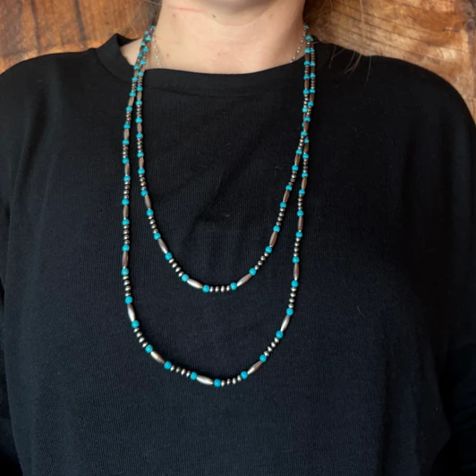 60" Faux Navajo & Turquoise Bead Necklace AN5416-SBTQ