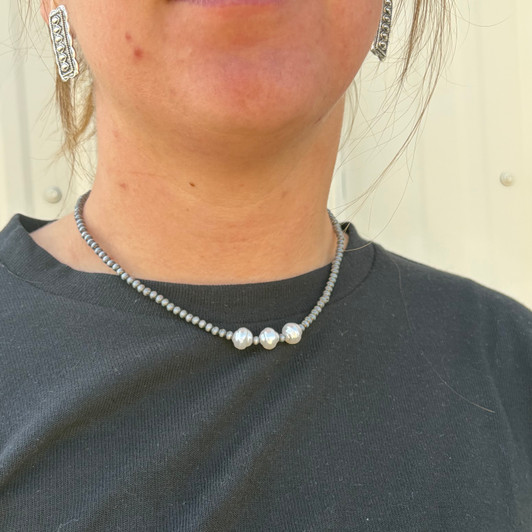 Faux Navajo & Chunky White Pearl Choker AN5259-SBPL