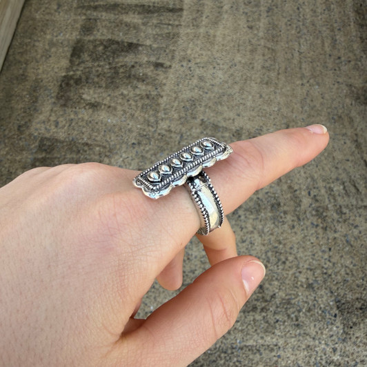 Textured Silver Rectangle Stretch Ring AR0750-SB