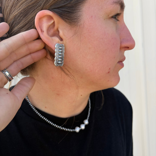 Textured Silver Rectangle Post Earrings AE9005-SB