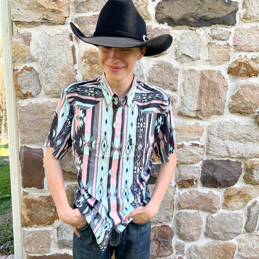 Hooey Men's "Sol" Pink Aztec Short Sleeve Snap Shirt HT2621PKAZ