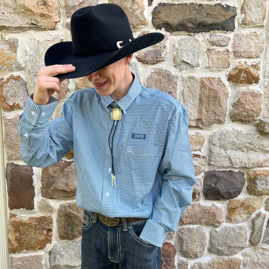 Panhandle Men's Long Sleeve Blue Geo Button Shirt RMB2S08913