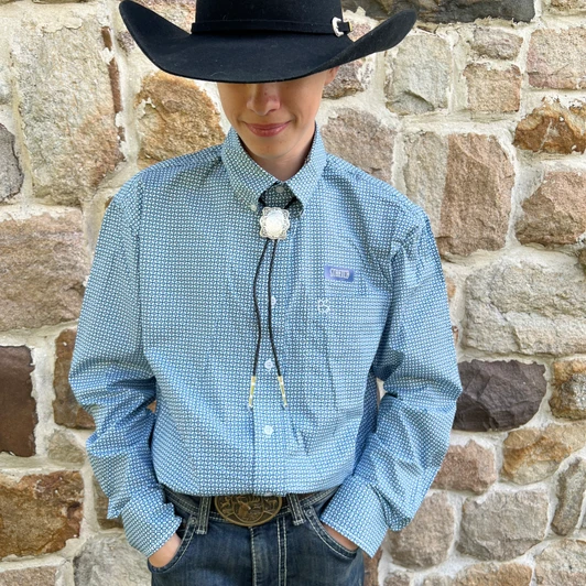 Panhandle Men's Long Sleeve Blue Geo Button Shirt RMB2S08913