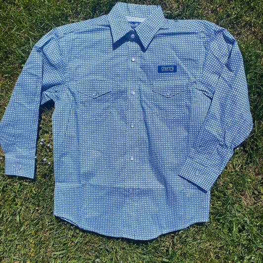 Panhandle Boy‘s Long Sleeve Blue Two Pocket Snap Shirt RBN2S08913