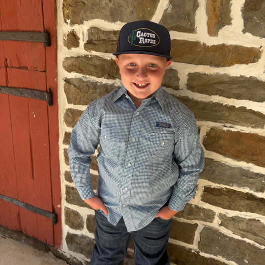 Panhandle Boy‘s Long Sleeve Blue Two Pocket Snap Shirt RBN2S08913