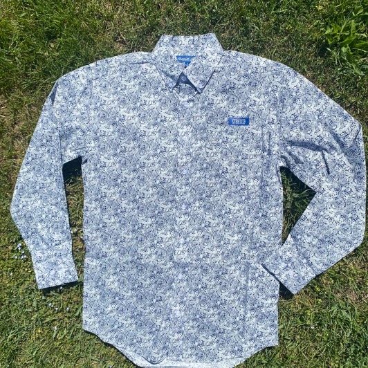 Panhandle Men’s Long Sleeve Blue Paisley One Pocket Button Shirt SMB2S08968