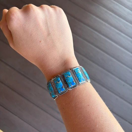 Turquoise Rope Border Rectangle Stretch Bracelet BB04182-SBTQ
