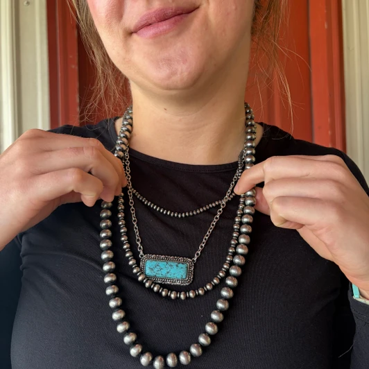 4-Strand Faux Navajo Pearl & Turquoise Bar Pendant Necklace AN5448-SB