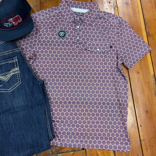 Rock & Roll Men's Medallion Print Western Polo BM51T09055 BX51T09055